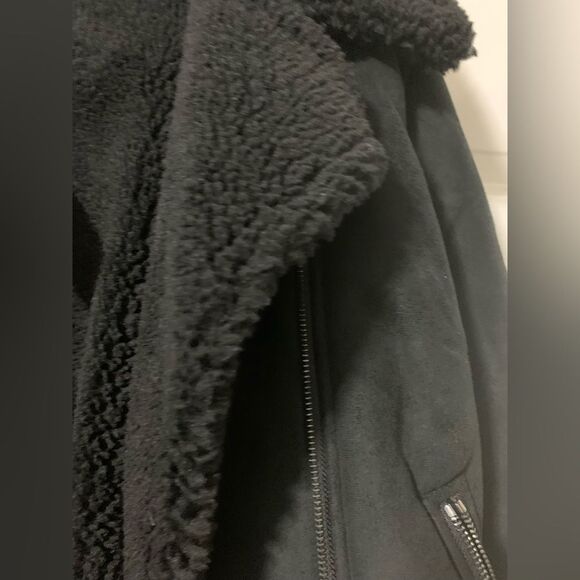 Banana Republic NWOT Black Faux Suede Moto Jacket Sherpa Lined XL - Picture 5 of 10